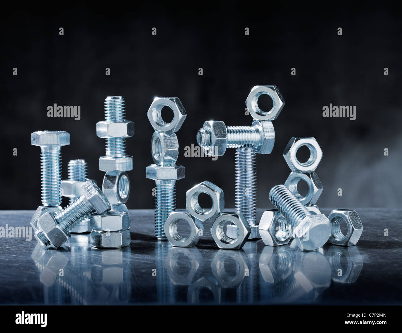 Still Life with Steel Bolts and Nuts. Stock Photo