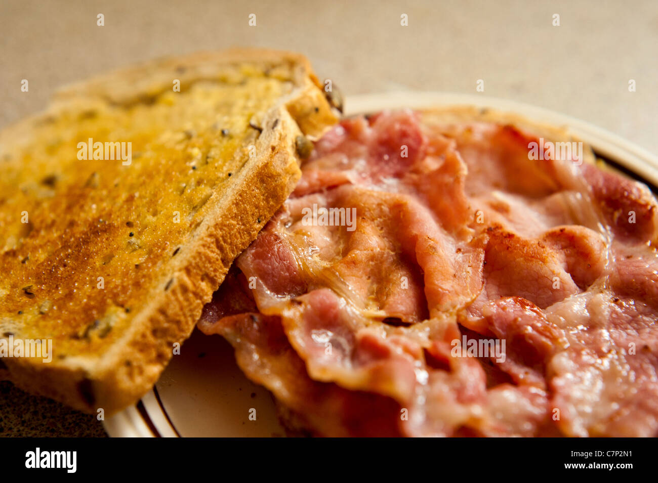 Fried bacon and toast Stock Photo Alamy
