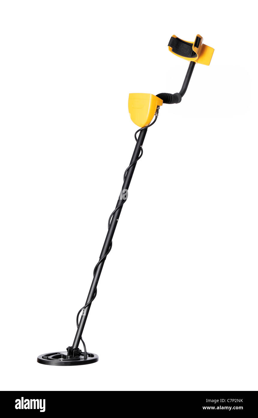 Entry-level metal detector isolated on white. Stock Photo