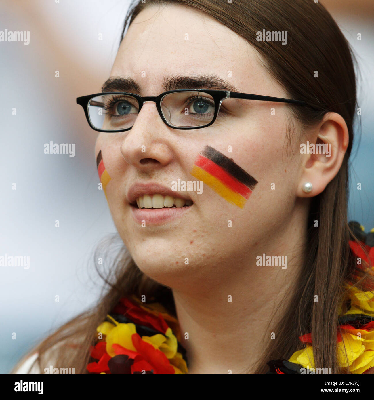 A young Germany supporter in the stands at a FIFA Women's World Cup Group A match between Germany and Nigeria June 30, 2011. Stock Photo