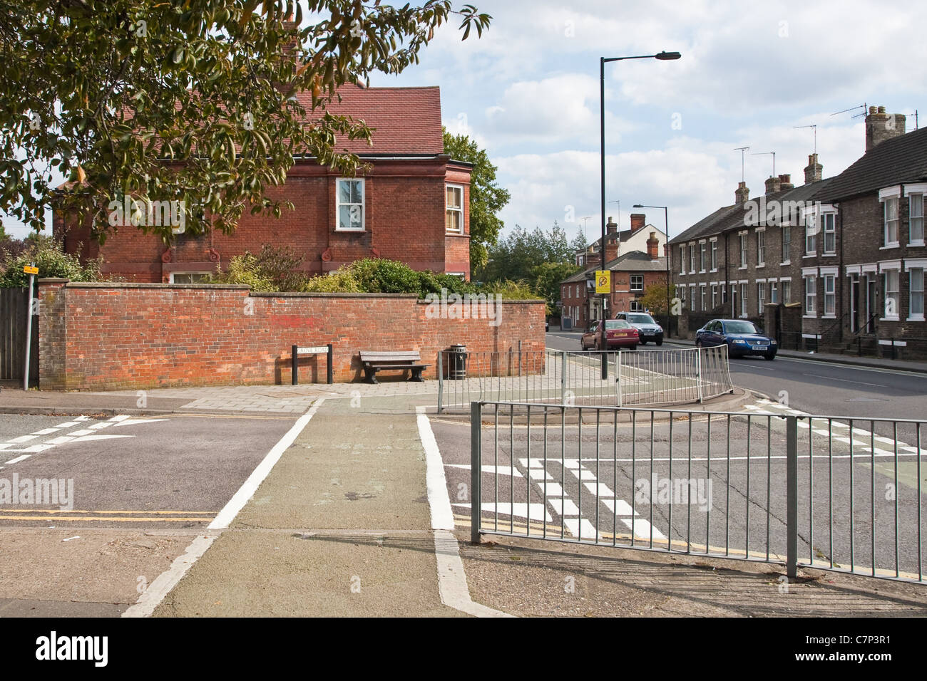 Pedestrian and cycle path crossing at a road junction in Bury St Edmunds, UK Stock Photo