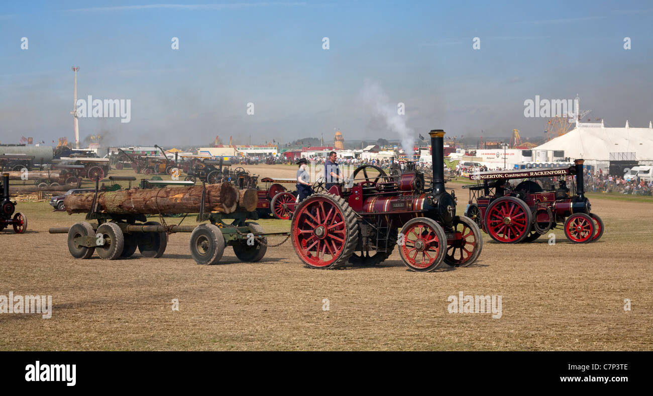 steam traction engine pulling trailer loaded with logs Stock Photo Alamy