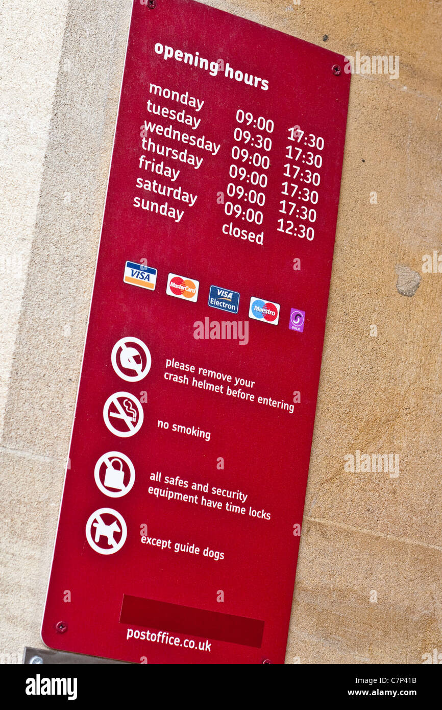 Post Office opening times Stock Photo Alamy