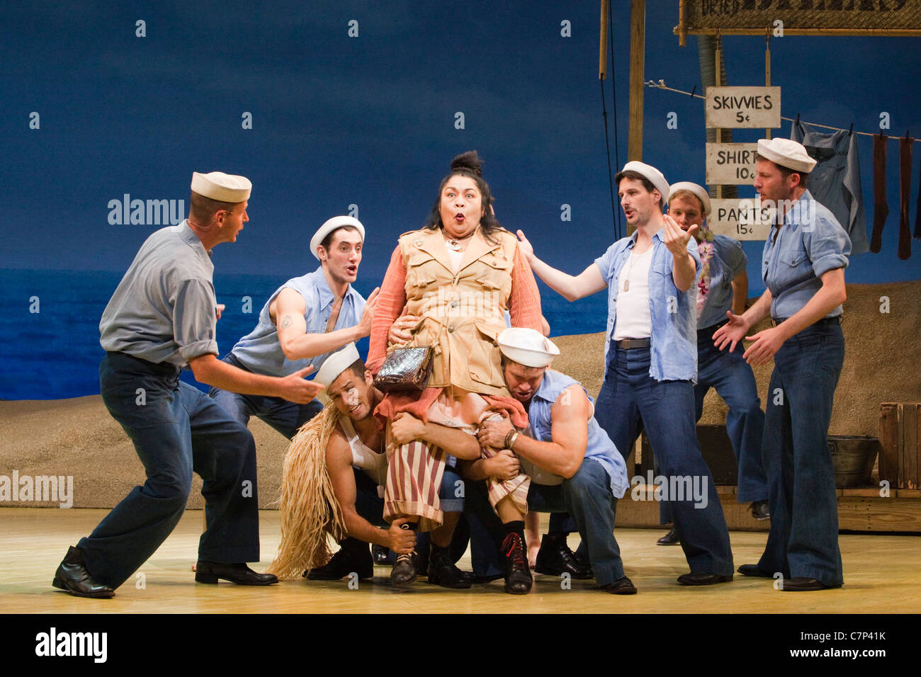 Loretta Ables Sayre as Bloody Mary, South Pacific Musical at the Barbican, London Stock Photo