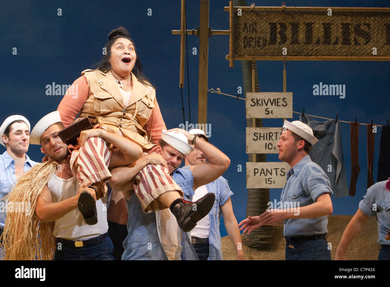 Loretta Ables Sayre as Bloody Mary, South Pacific Musical at the Barbican, London Stock Photo