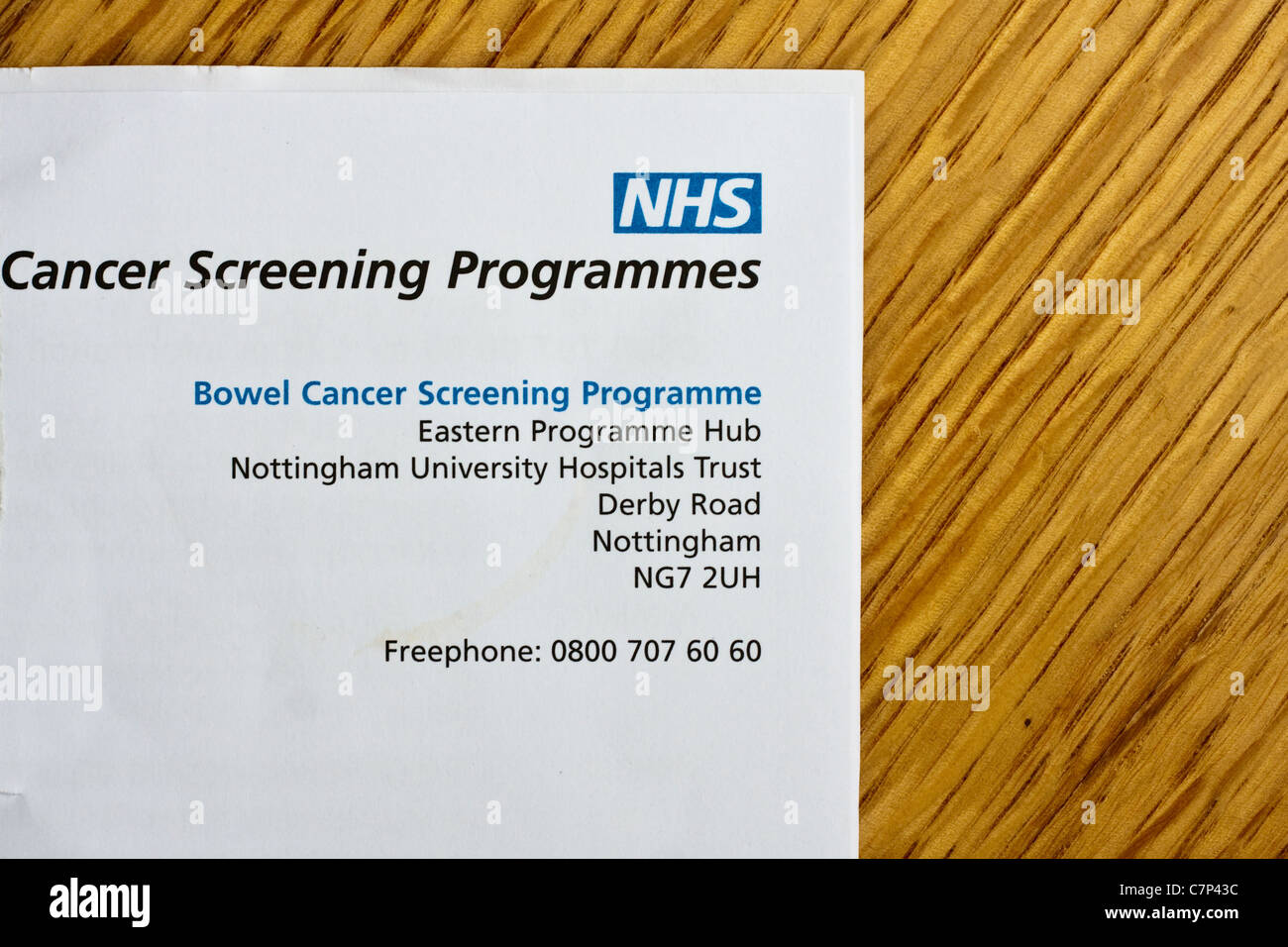 Letterhead from the NHS Cancer Screening Programme in the UK Stock ...