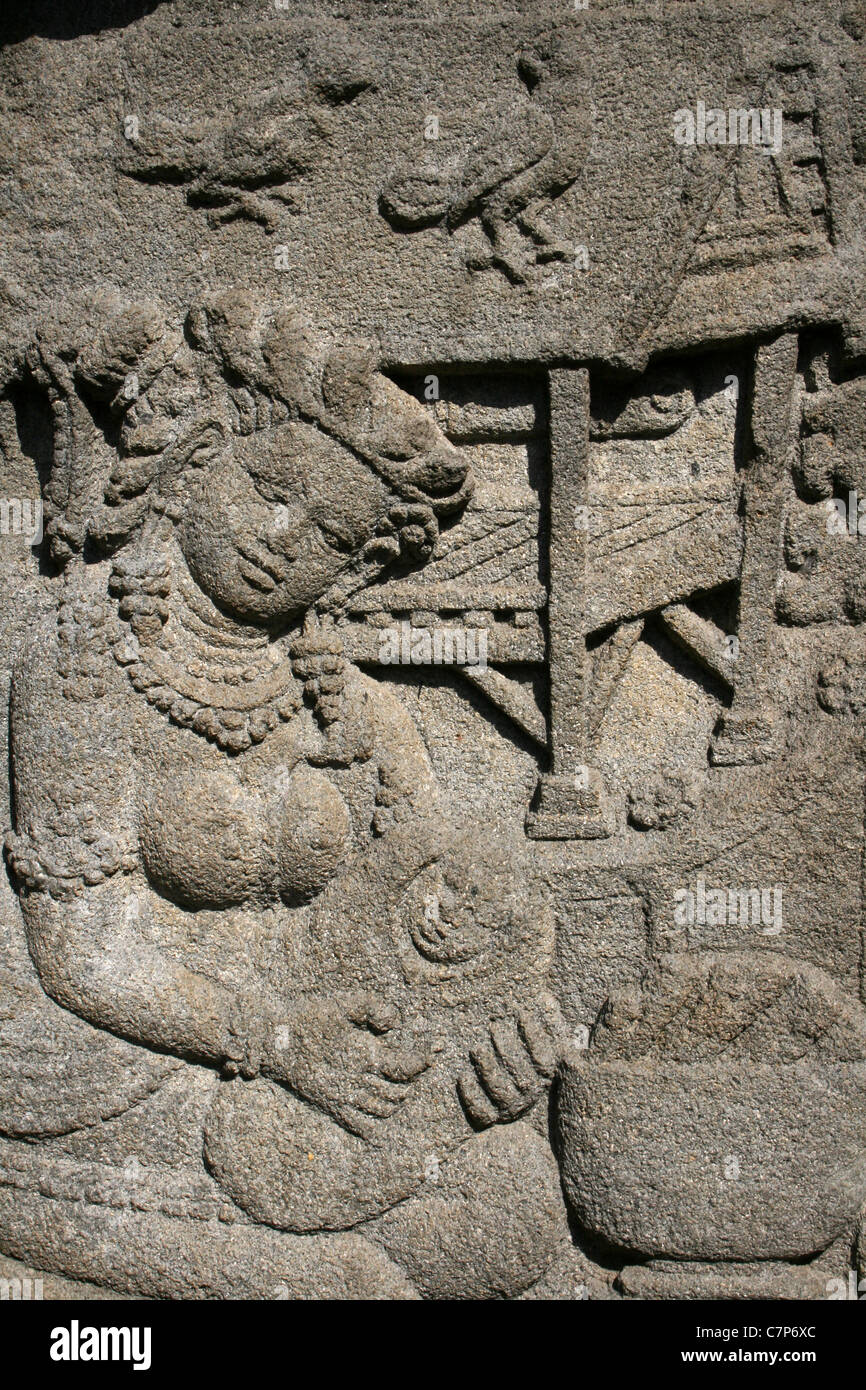Stone Carved Temple Relief At Prambanan Temple, Indonesia Stock Photo