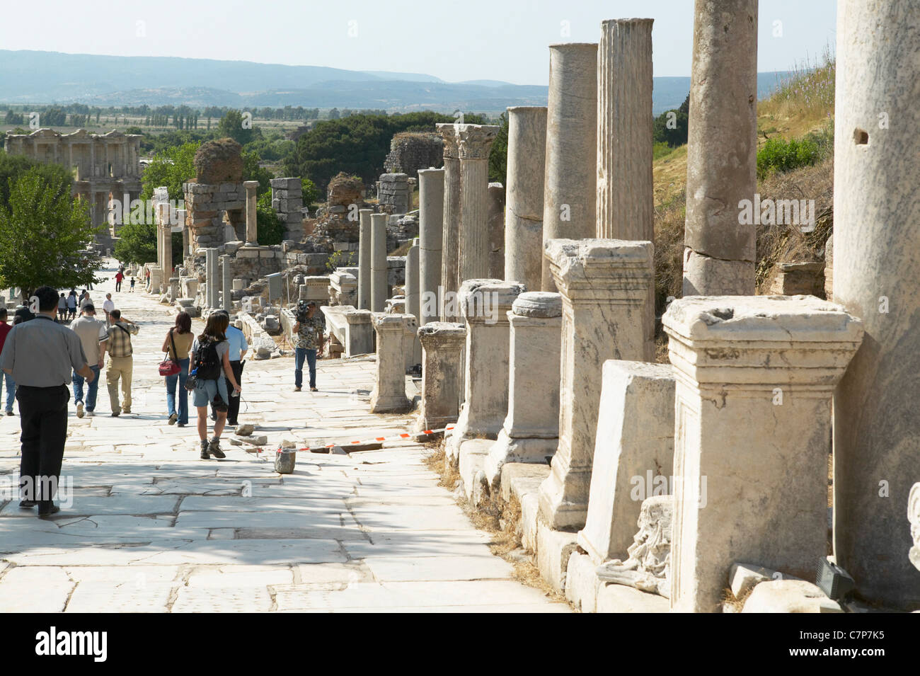 Marble street in the ancient greek roman city Ephesus in the Izmir