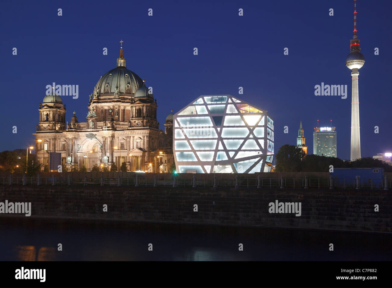 Berlin skyline with Cathedral, Humboldt Box and television tower, Berlin, Germany Stock Photo