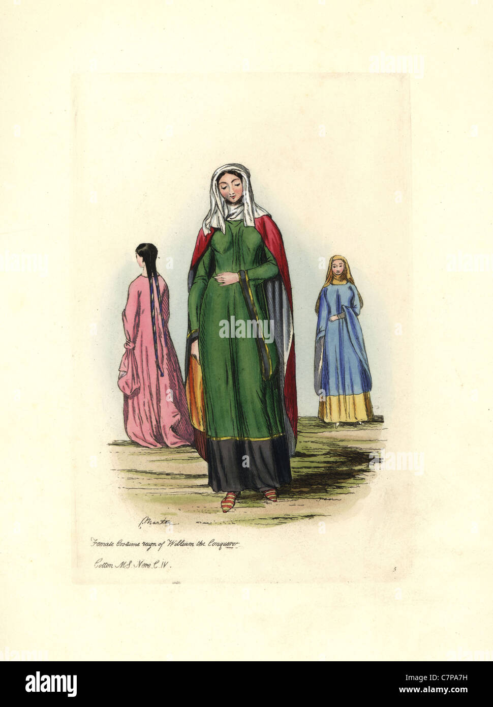 Female costume in the reign of William the Conqueror, 11th century. Stock Photo