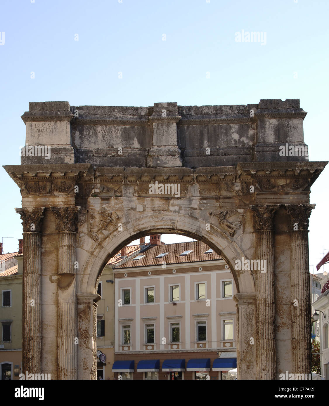 Croatia. Pula. Triumphal Arch of the Sergii. 1st century BC. Stock Photo