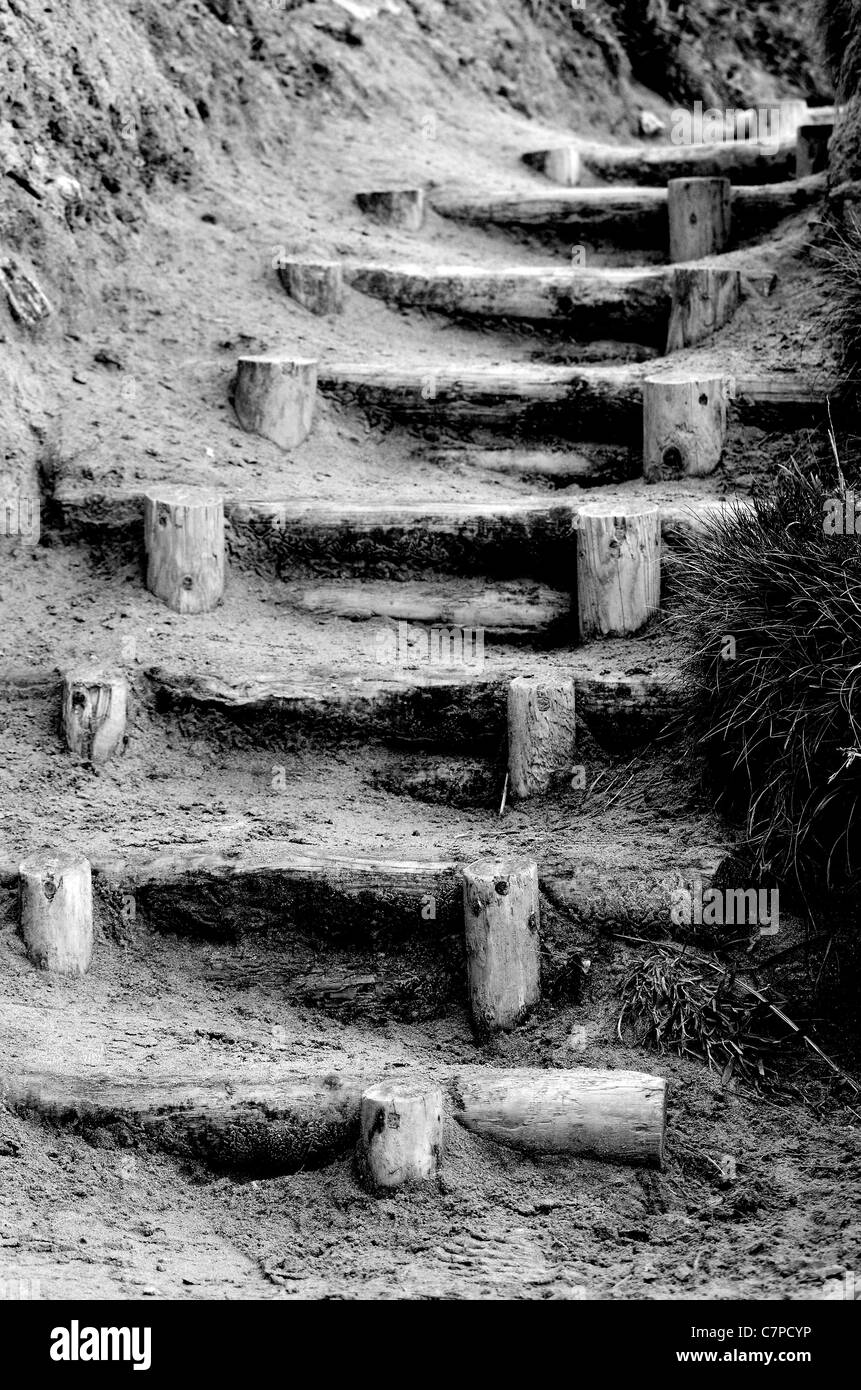 Wooden steps on cliff path Stock Photo
