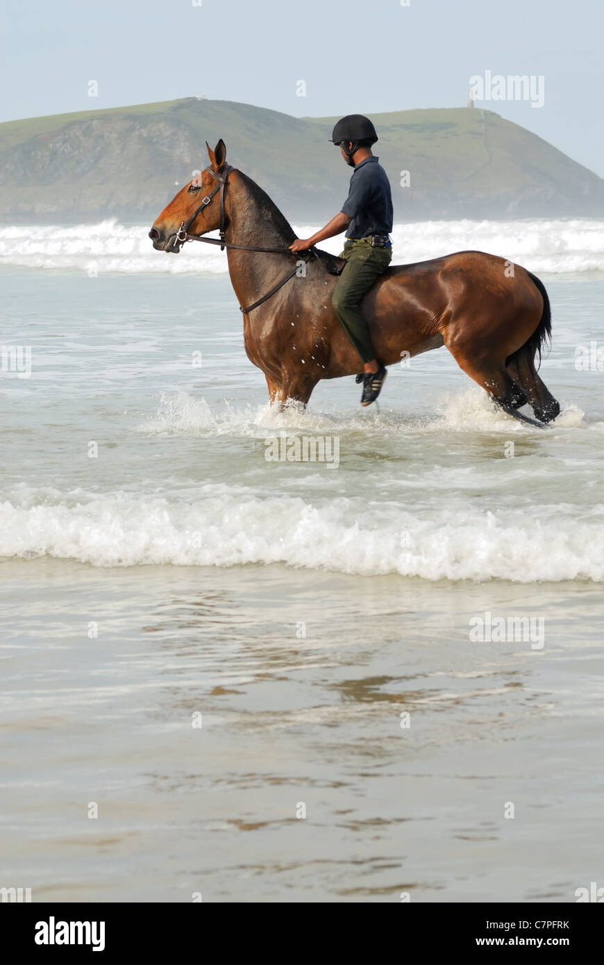 The Kings Troop on holiday exercising on Polzeath beach, Cornwall, UK Stock Photo
