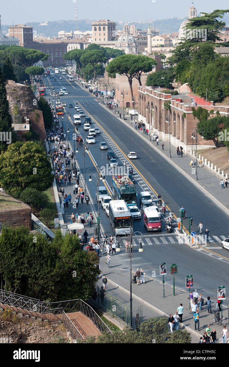 View of Via Dei Fori Imperiali Street,  Rome, Italy, Europe. Stock Photo