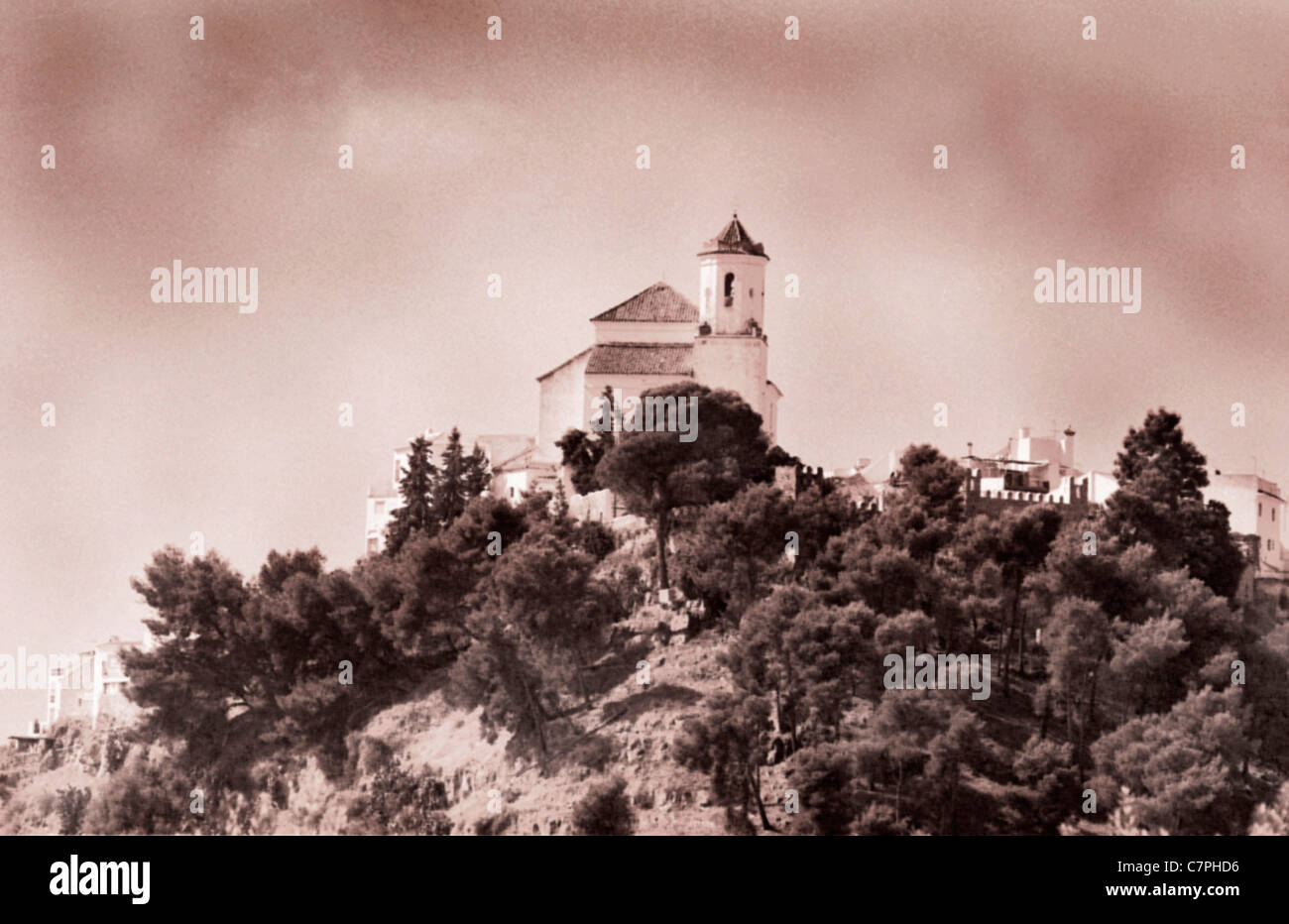 Hilltop Church of Santa Anna in village of Alozaina  Andalusia Spain Stock Photo