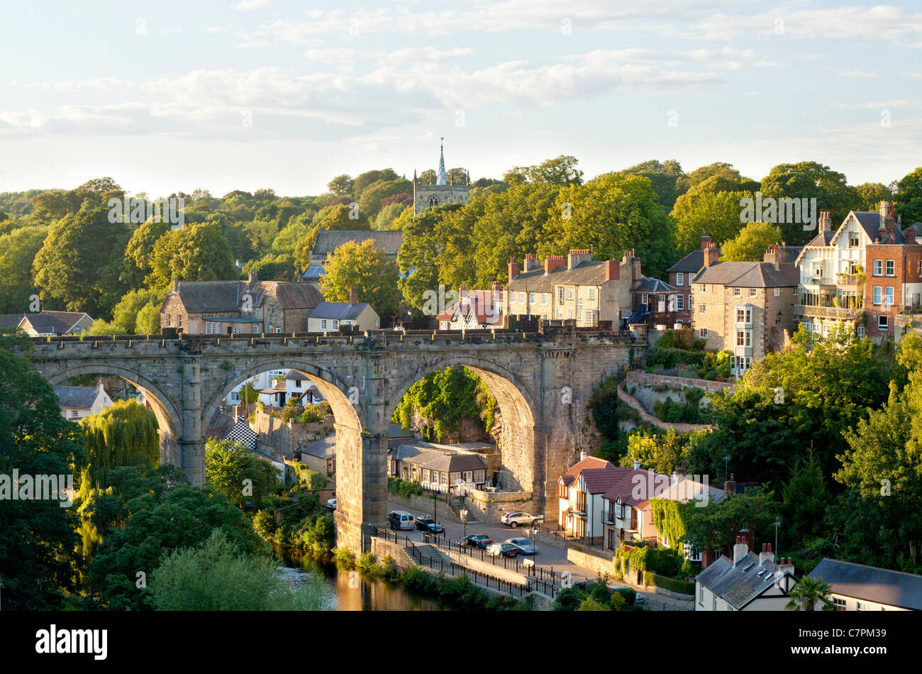 Railway Viaduct over the river Nidd in Knaresborough, North Yorkshire. Stock Photo