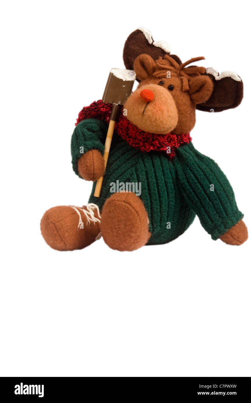Soft toy of Rudolph the red nosed reindeer carrying a spade, with a white  background Stock Photo - Alamy