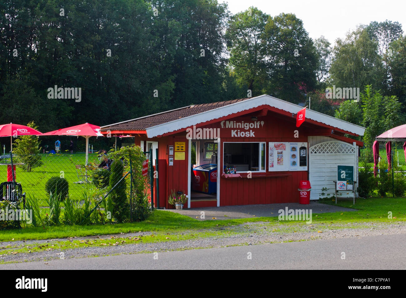 Minigolf kiosk Forggensee Fuessen Bavaria Germany Stock Photo