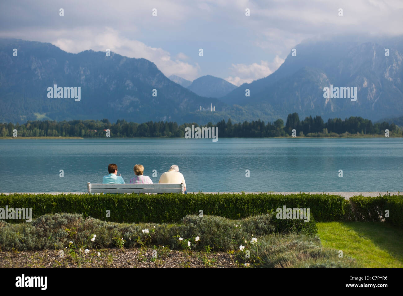 View from the Festspielhaus gardens Forggensee Fuessen Bavaria Germany ...