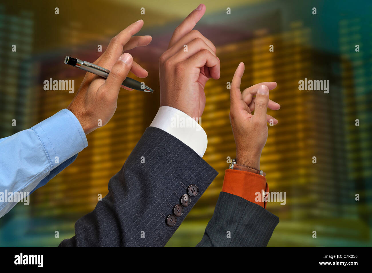 Businessmen hands in stock exchange Stock Photo