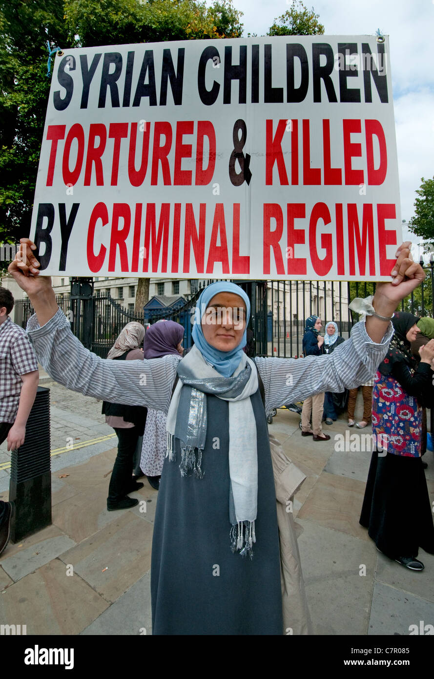 Syrians protesting for regime change at Downing Street Central London September 2011 Stock Photo