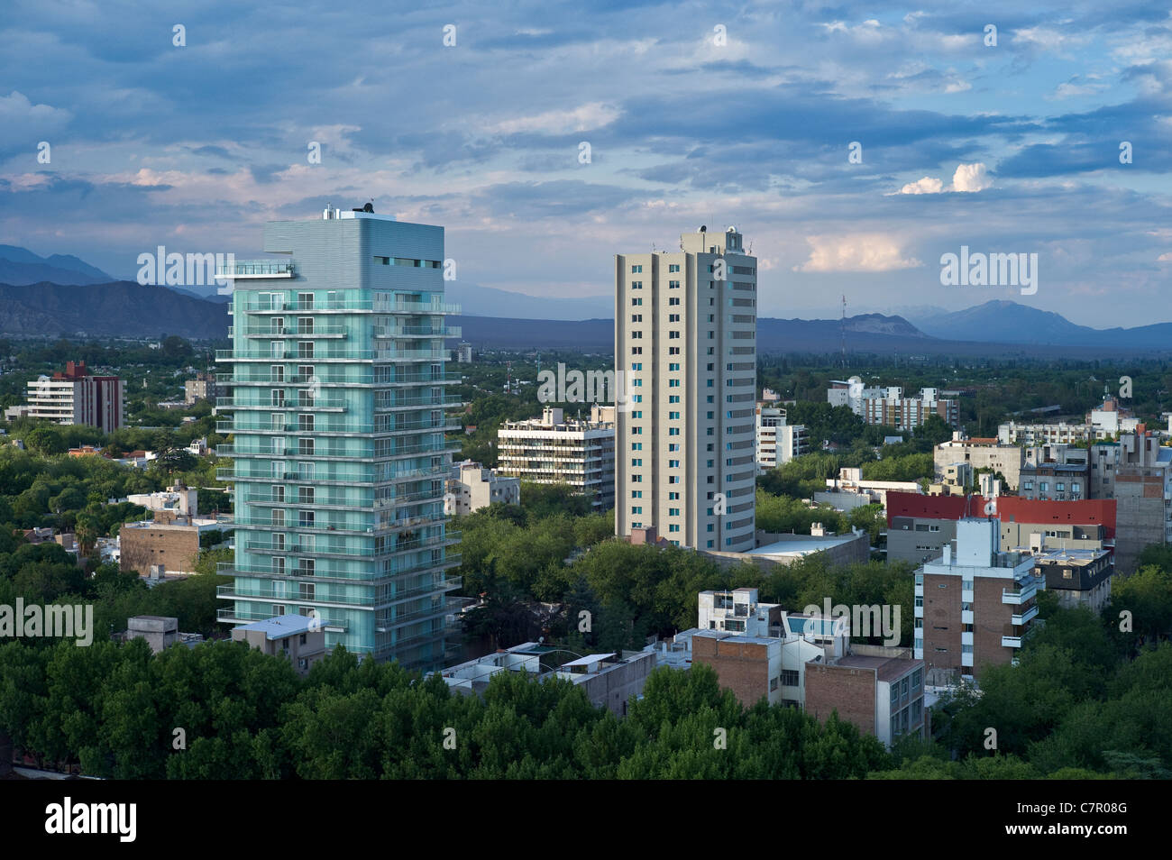 HIgh rise of Mendoza, Argentina, Andes Mountains in distance Stock Photo