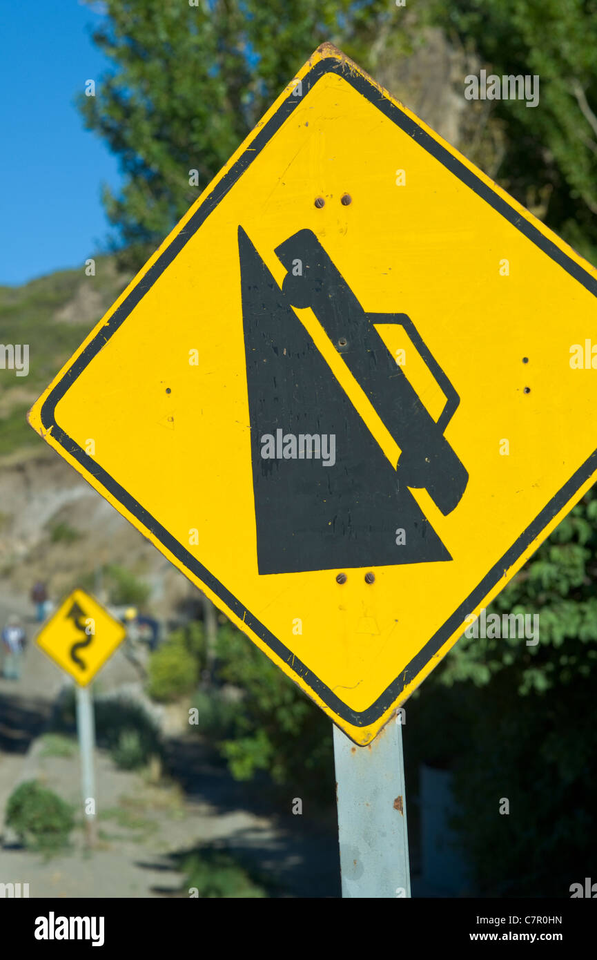 A warning Road sign,steep descent best displayed before a steep downgrade  that can be helpful to the drivers, isolated vector illustration