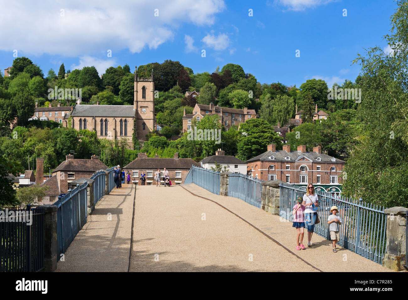 View of the town from the Iron Bridge, Ironbridge, Shropshire, England, UK Stock Photo