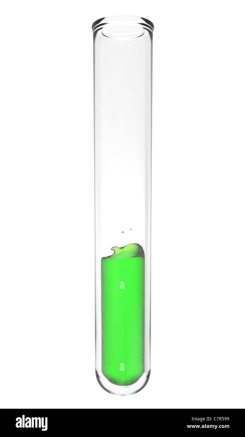 high quality rendering of scientific test tube with wavy green liquid ...