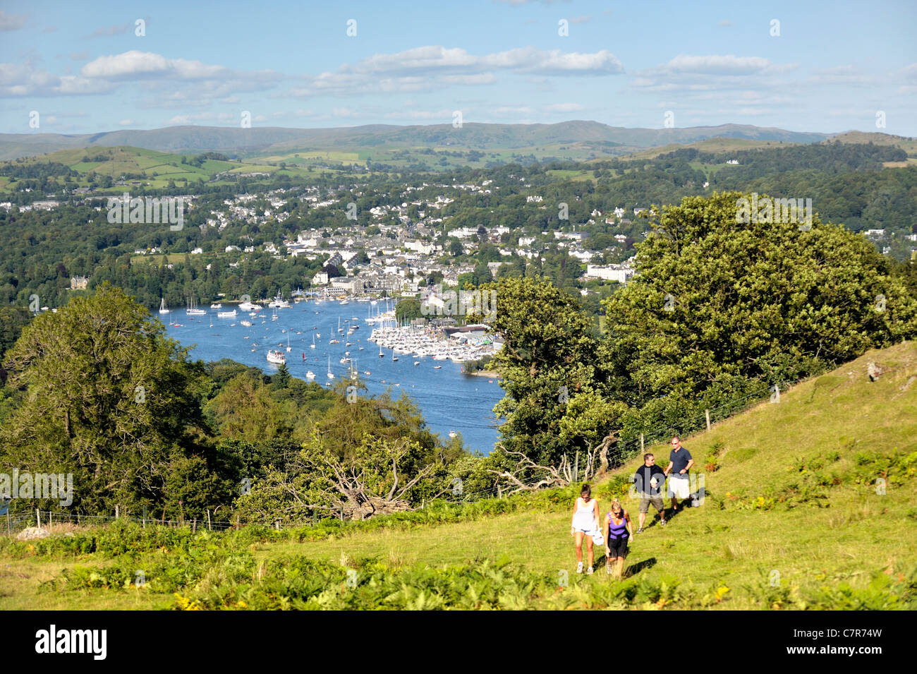 Walkers Above Windermere Lake District National Park Cumbria