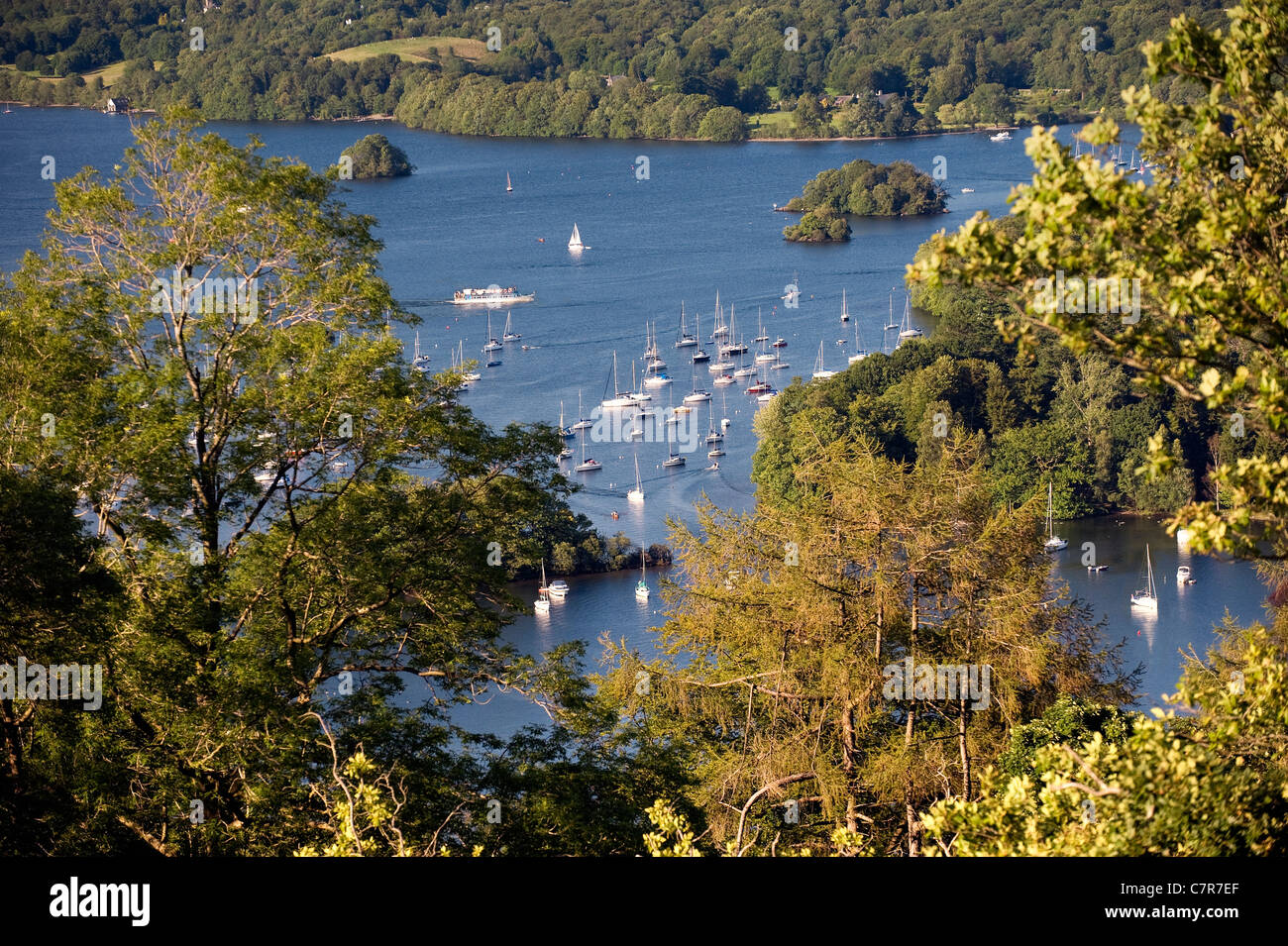 Lake District National Park, Cumbria, England. Boat moorings off Belle