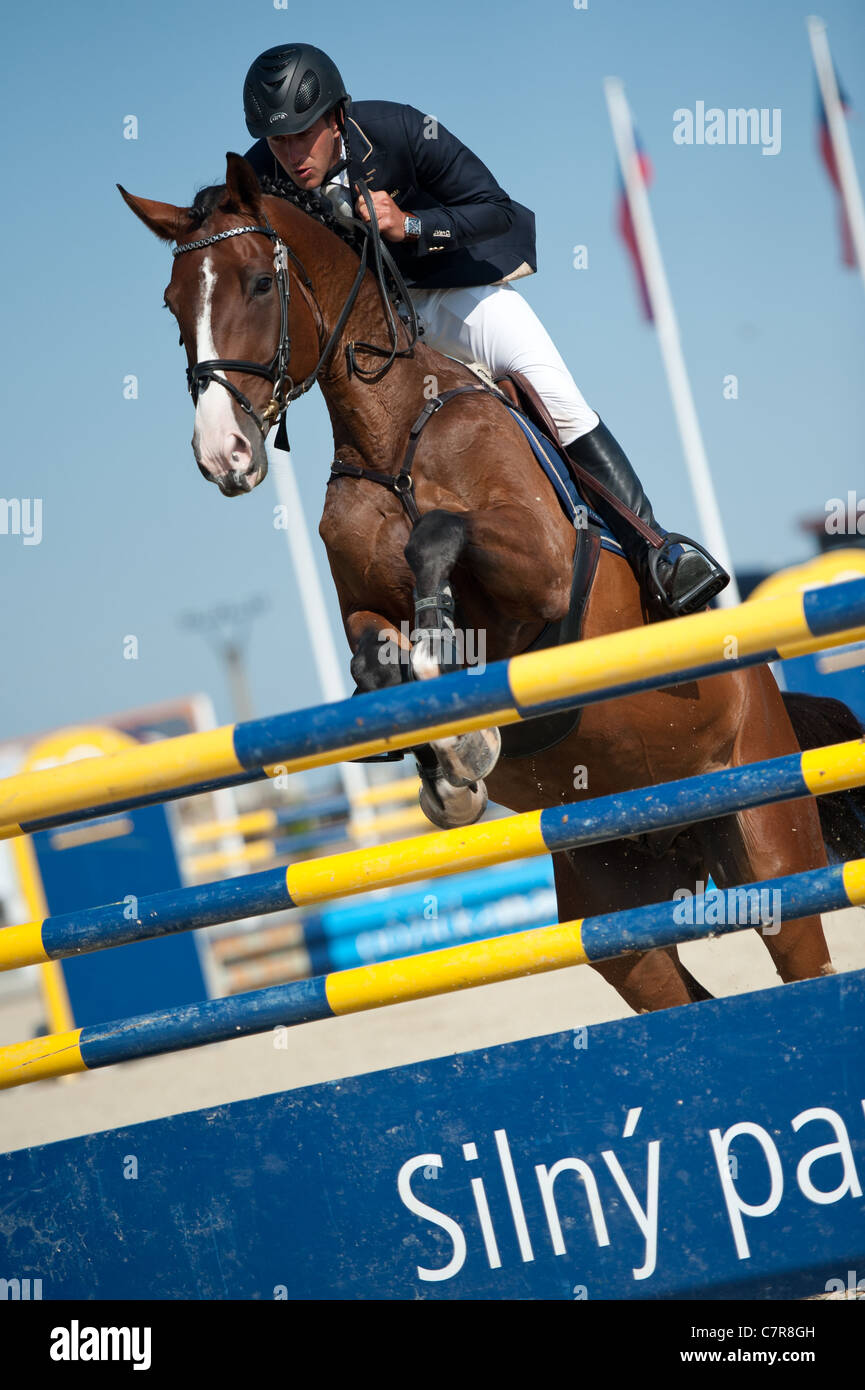 Balazs HORVATH on horse PM JACKPOT (HUN) jumps over a hurdle at SHARON