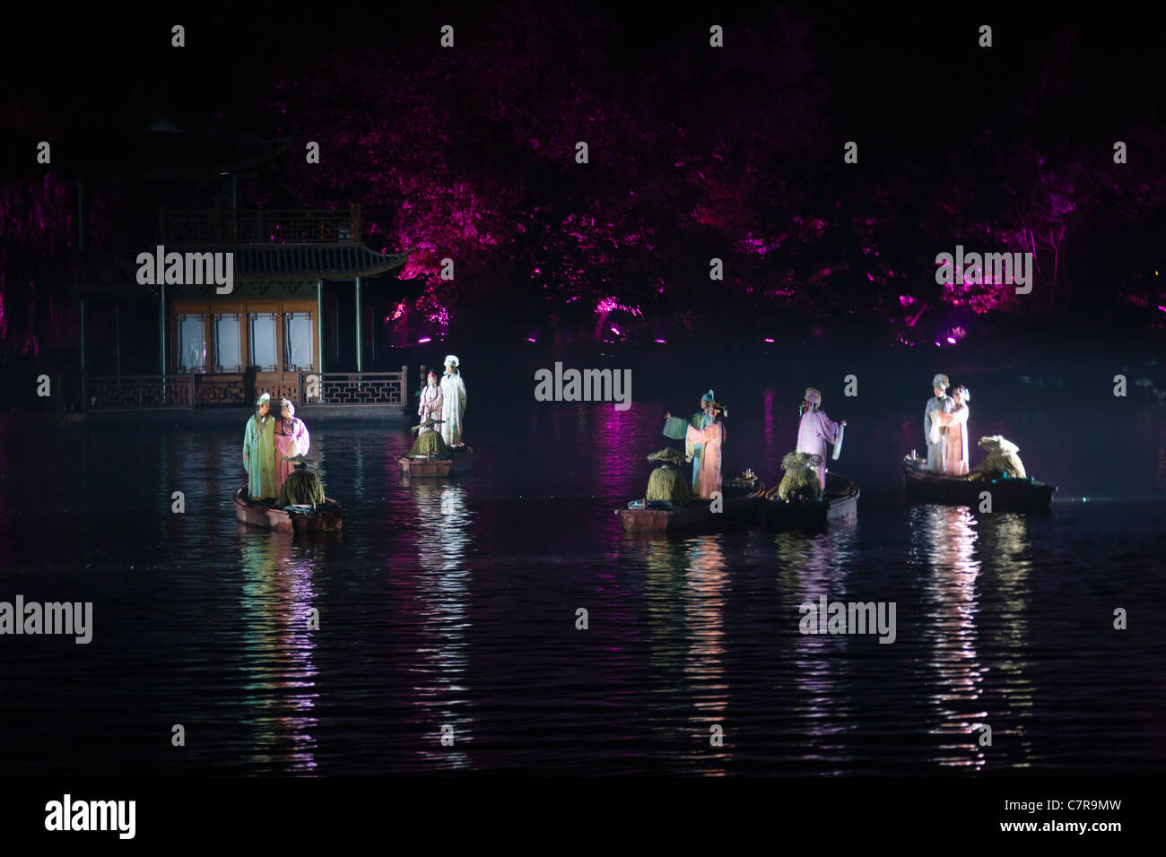Evening performance, 'West Lake Impression', about Legend of White Snake, West Lake, Hangzhou, Zhejiang, China Stock Photo