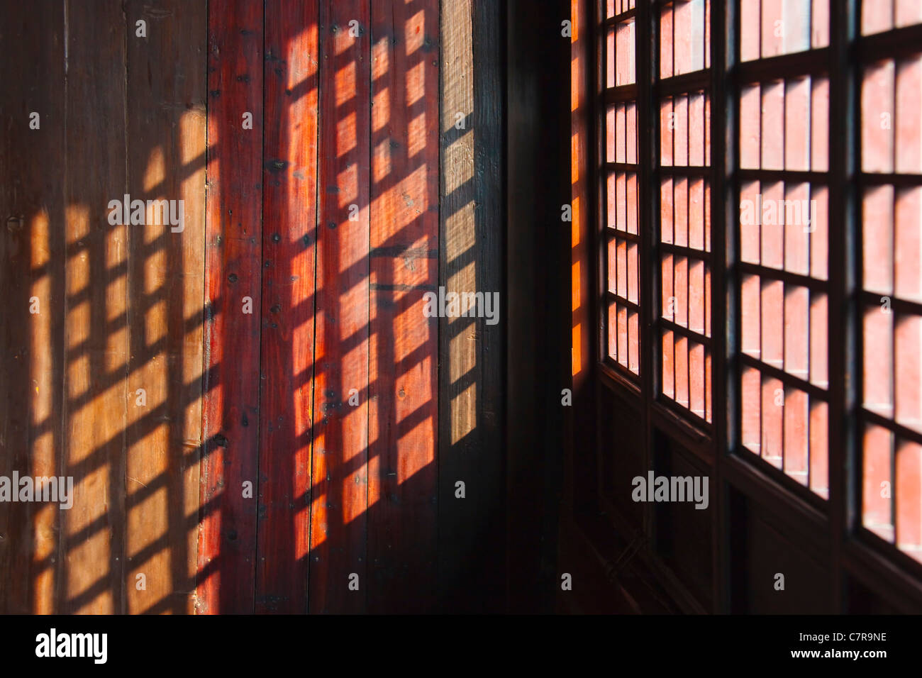 Screen door in former residence of Weng Tonghe, Changshu, Jiangsu Province, China Stock Photo