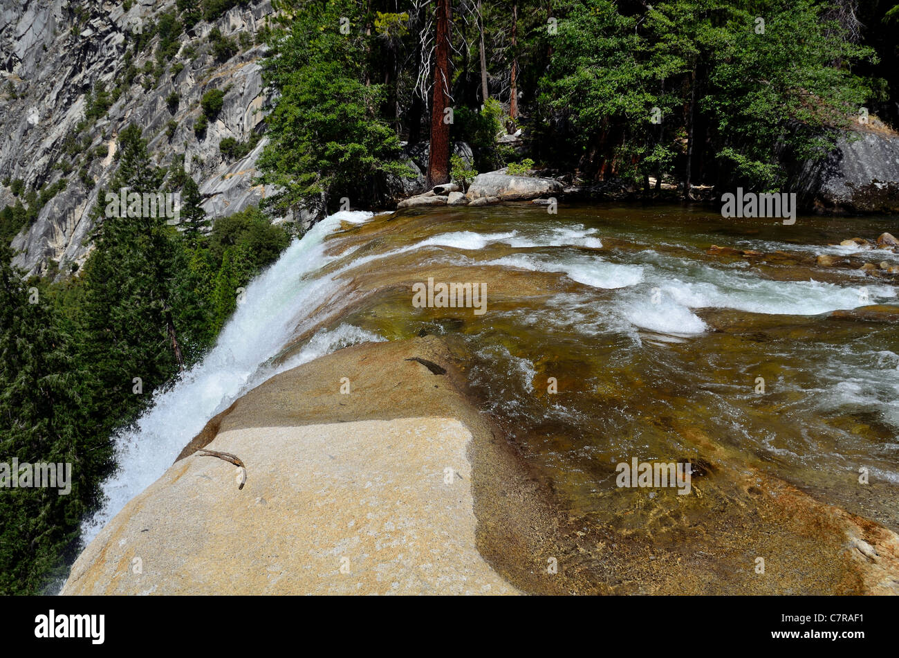 Vernal Fall spill over the rock cliff. Yosemite National Park, California, USA. Stock Photo