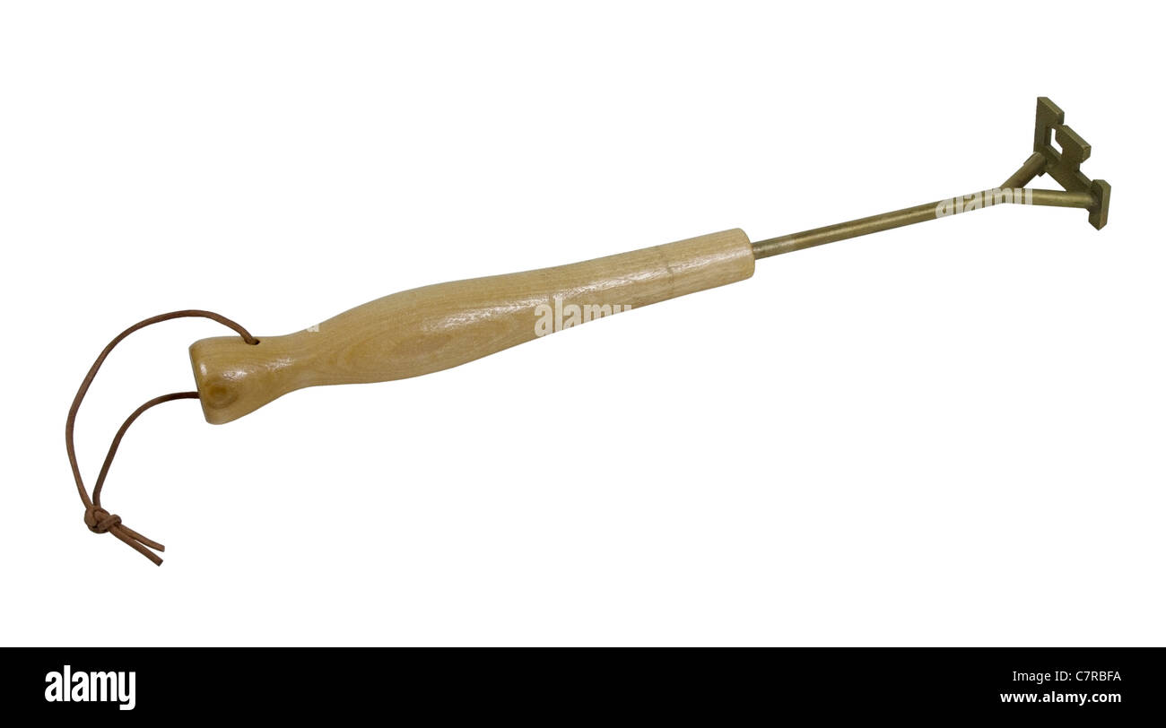 Metal and wood branding iron for leaving a mark for identification - path included Stock Photo