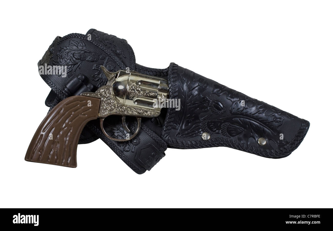 Retro toy cowboy gun with molded bullets in the belt- path included Stock Photo