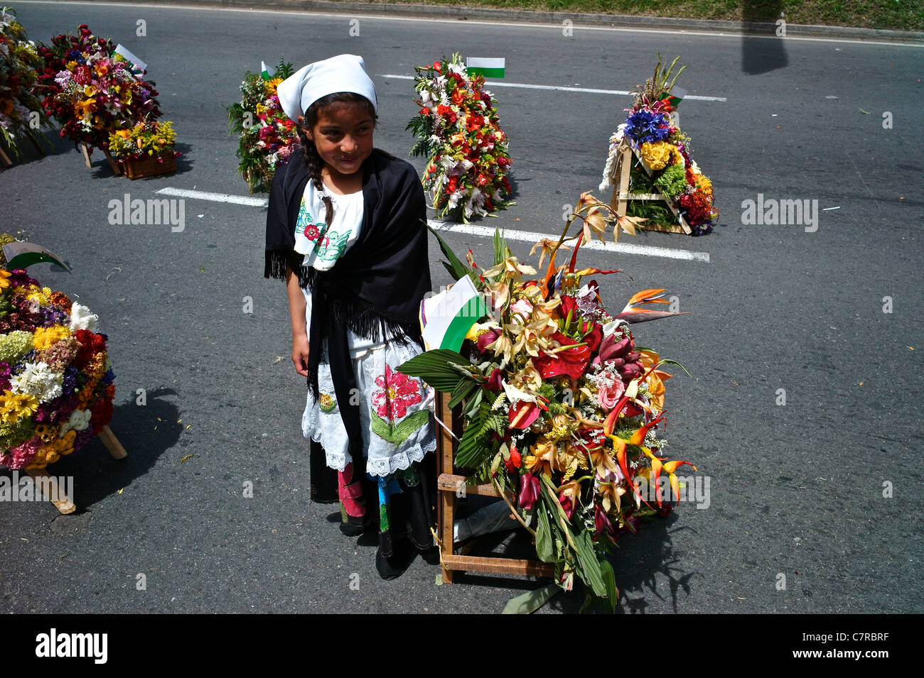 Medellin flower festival, also known as Silleteros Parade. Stock Photo