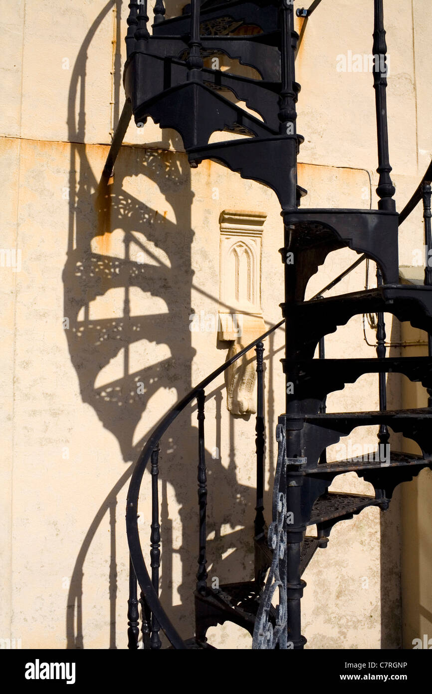 A cast iron spiral staircase climbs the South Tower at Aldeburgh, Suffolk, UK Stock Photo