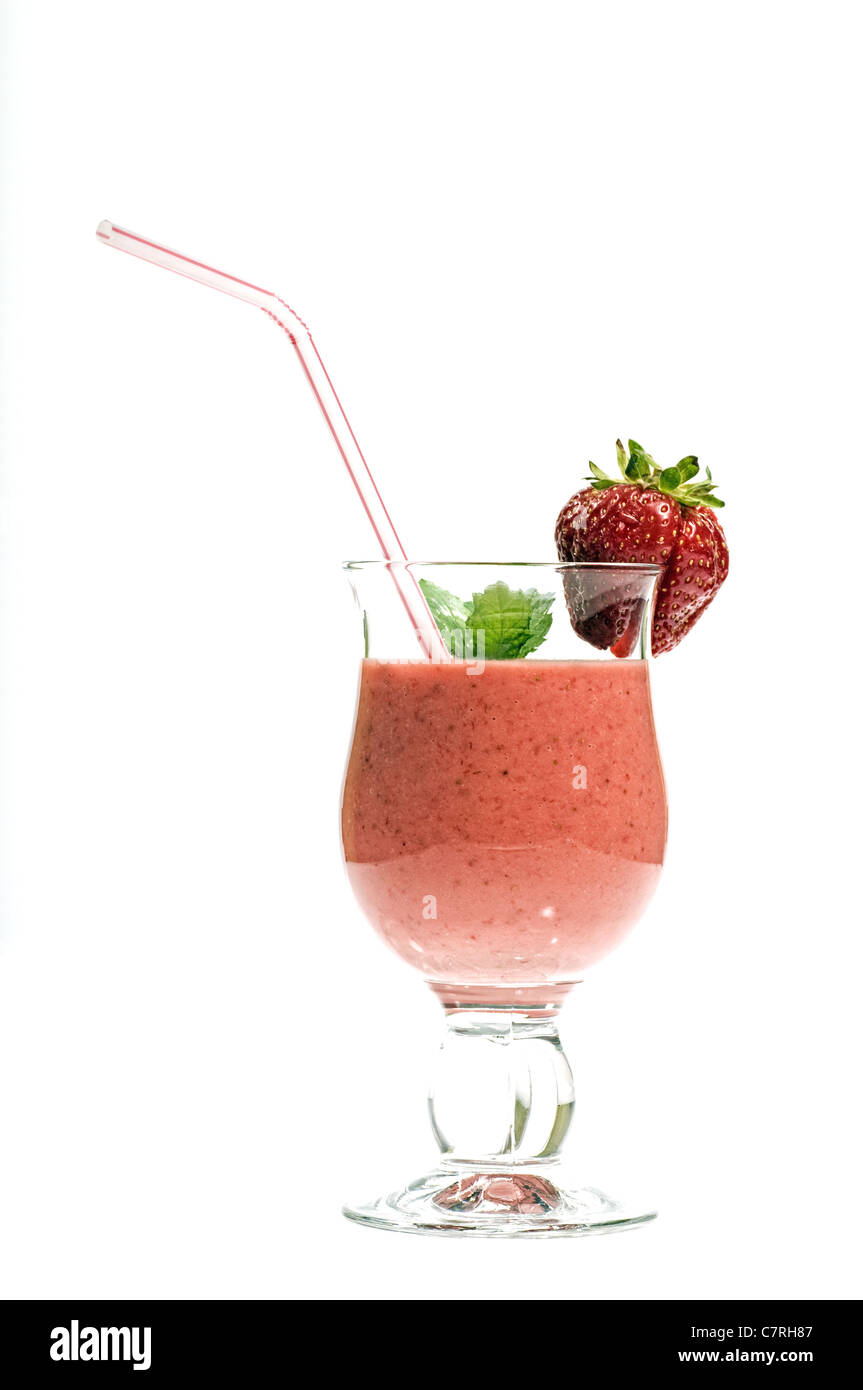 A glass of strawberry smoothie Stock Photo