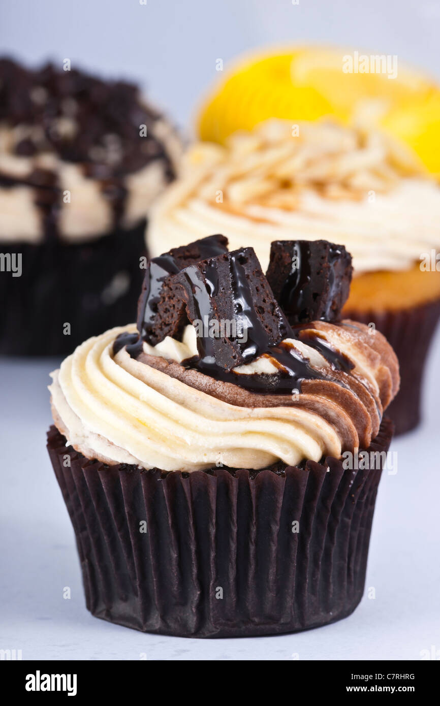 A Luxury Cup Cake and Brownie topping Stock Photo