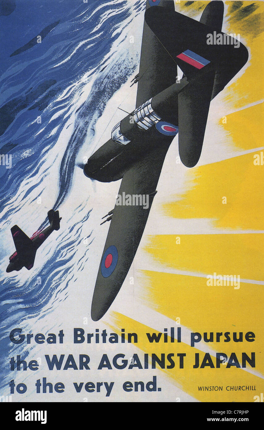 WW2 BRITISH POSTER quoting Churchill on the war against Japan Stock Photo