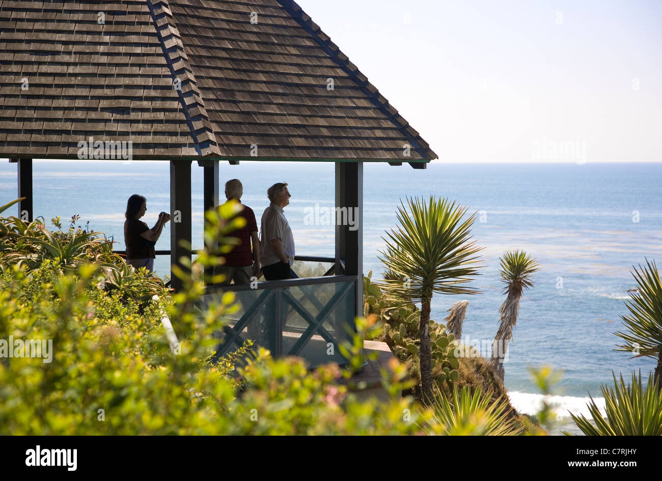 People on Viewing Gazebo in Heisler Park in Laguna Beach Stock Photo