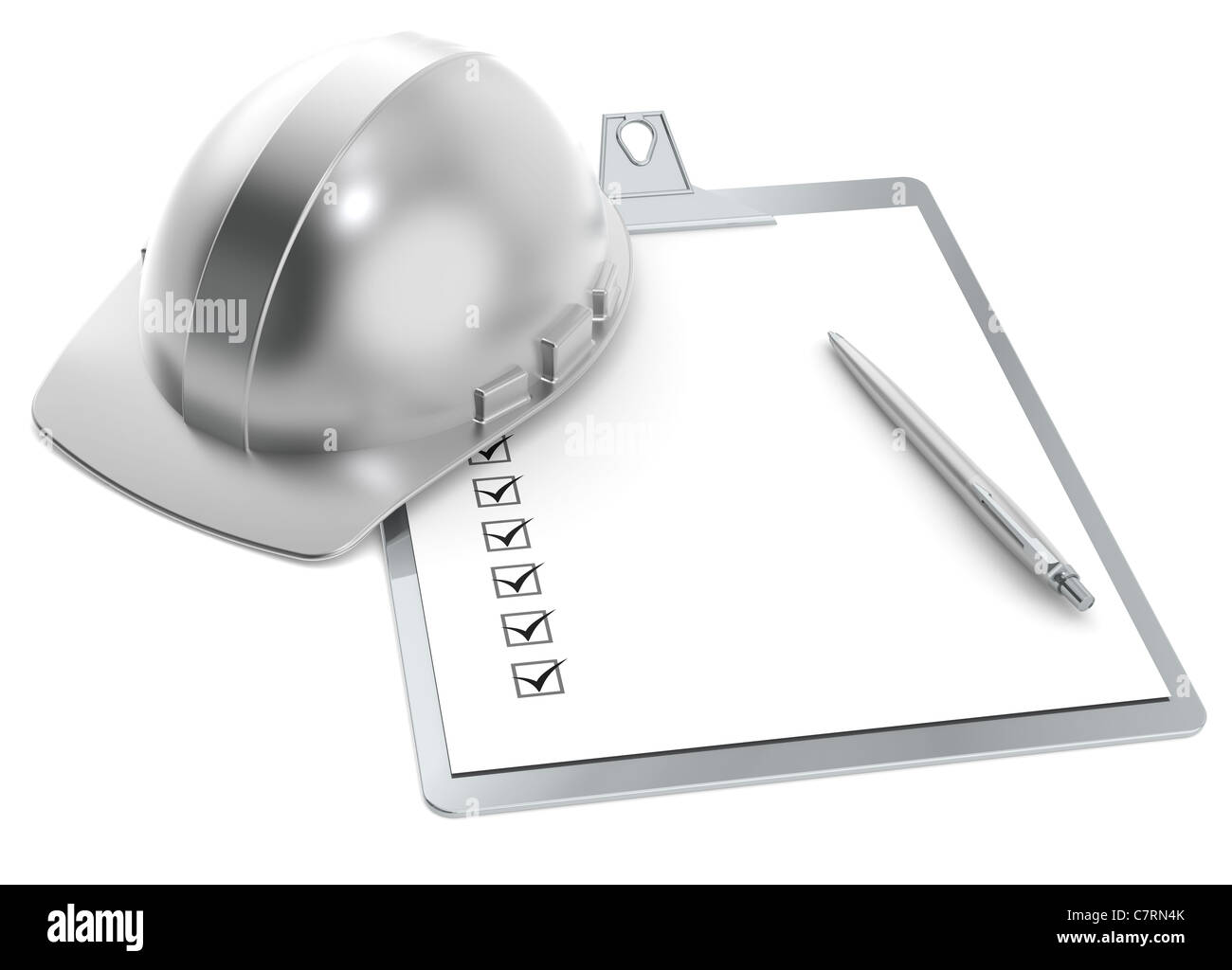 Steel Hardhat and Clip Board. Retro style. Stock Photo