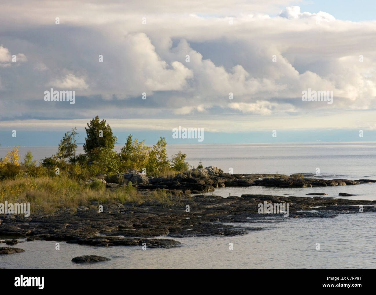 A spit of land juts out into Lake Michigan on Washington Island ...