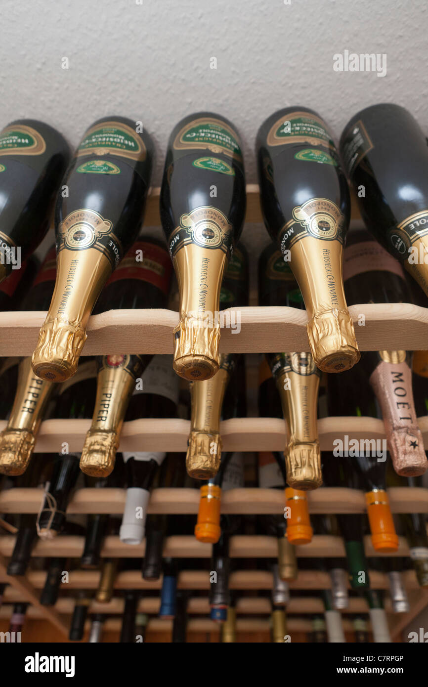 Wine bottles in a wine cellar Stock Photo