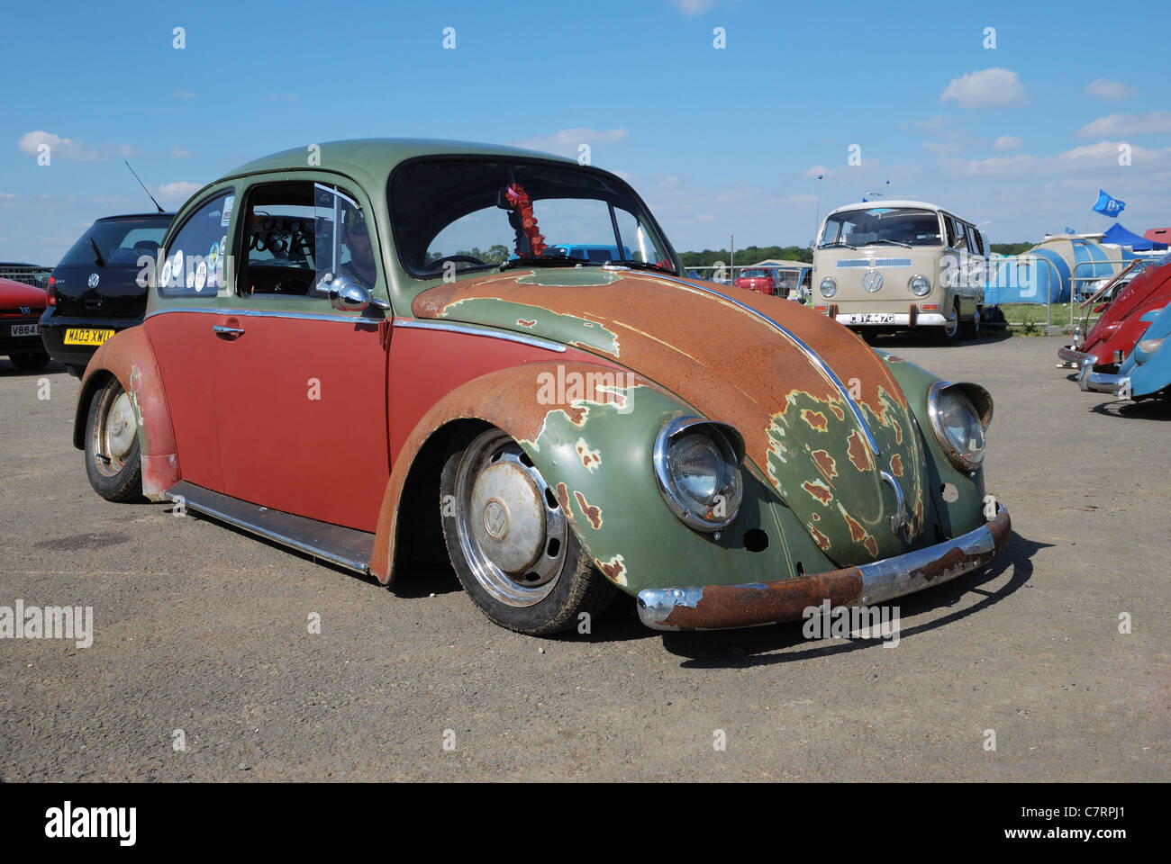 A lowered 'rat look' VW Beetle. Santa Pod, Northamptonshire, England. Stock Photo