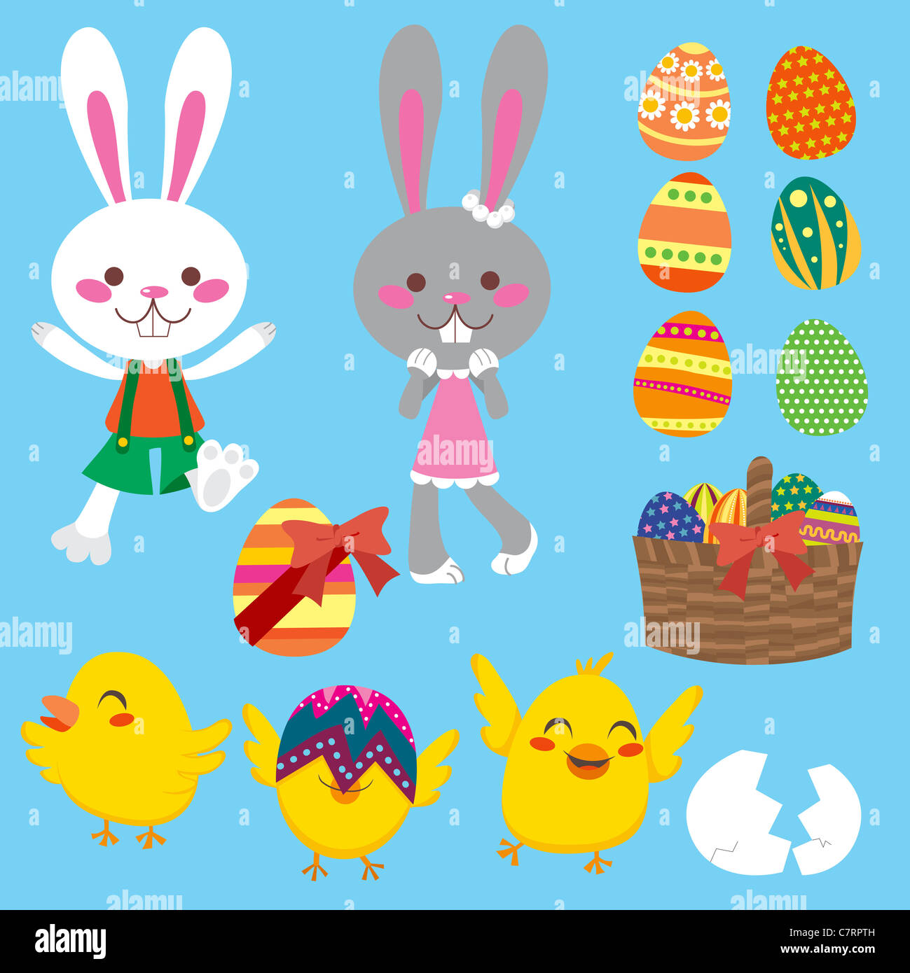 Cute and sweet Easter elements collection set Stock Photo - Alamy