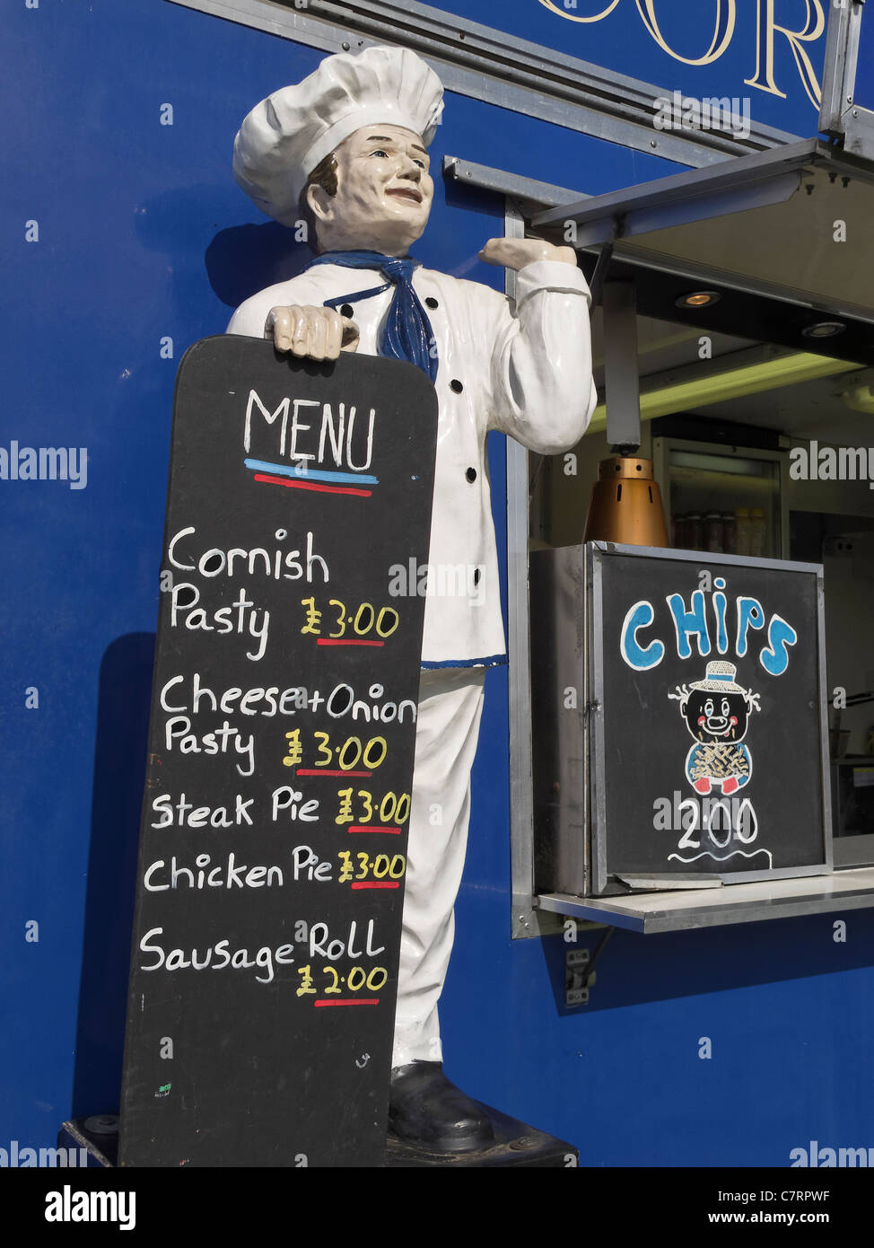 The menu at a Cornish Pasty stall at the Lincolnshire Showground, Lincoln, England. Stock Photo