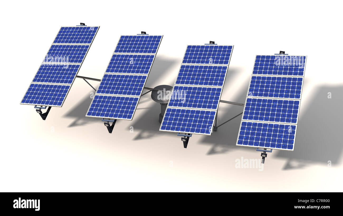 One articulated solar panel module with morning light on a white background Stock Photo Alamy